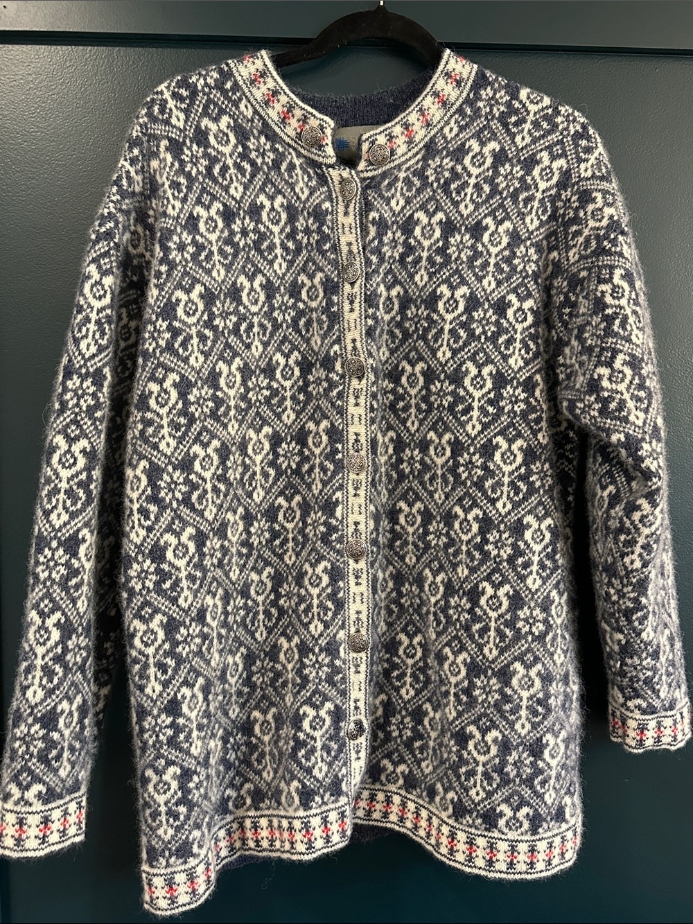 Vintage Squaw Valley Navy and Cream Nordic Knit Cardigan